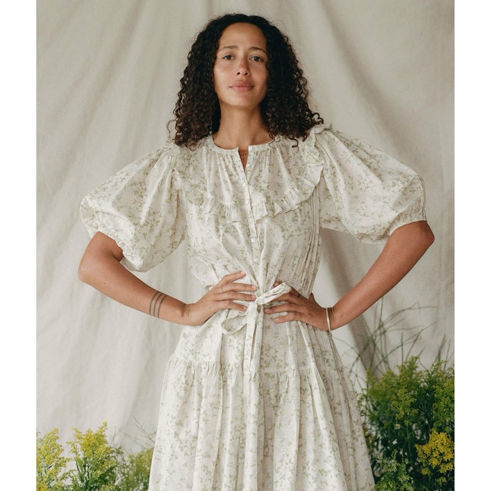 Christy Dawn The Emilia Dress (Sz S) Puff Sleeve Midi Forget Me Not Cream Floral